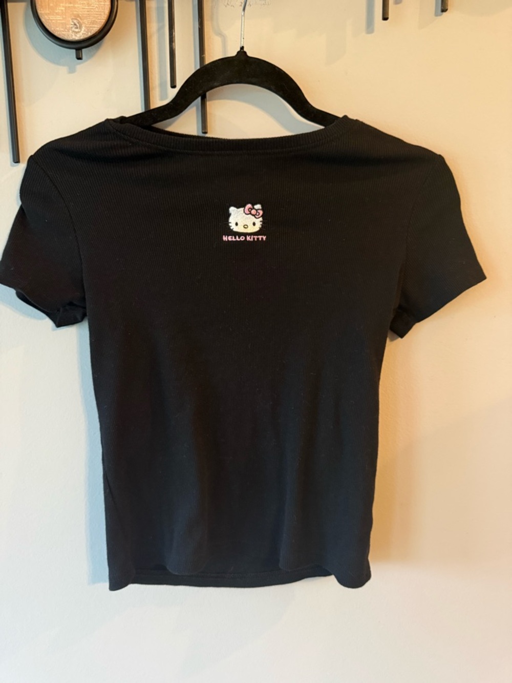 Hello Kitty Black Tee with Iconic Tag